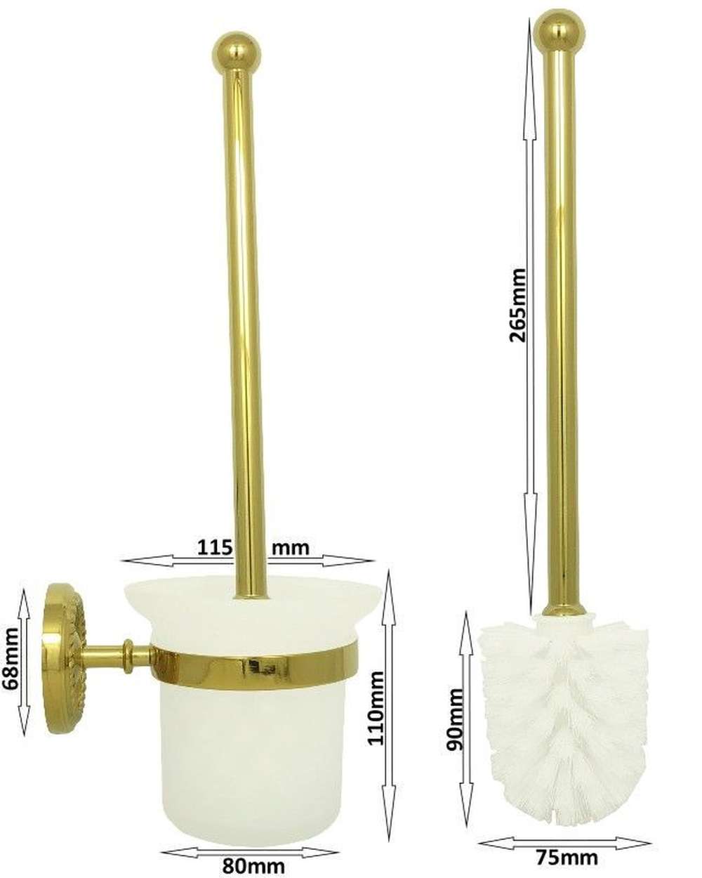Massiv Messing WC Bürste Bürstenständer  Bürstengarnitur Vintage 68 cm golden
